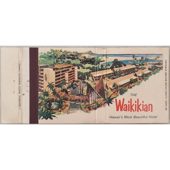Matchbook Cover Waikikian Hotel Honolulu Hawaii Tiki Polynesian Resort - Picture 1 of 5